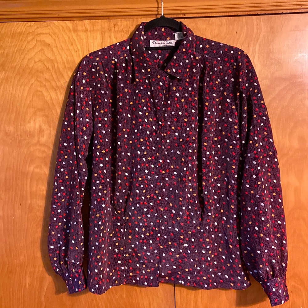 Oscar de la Renta. Expressions Long Sleeves Blouse. Size 12